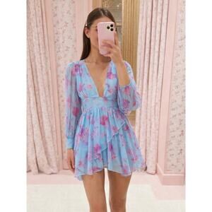 LOVESHACKFANCY Varsha Dress | Feminine Coastal Chic Blue Floral Coquette Sz 2